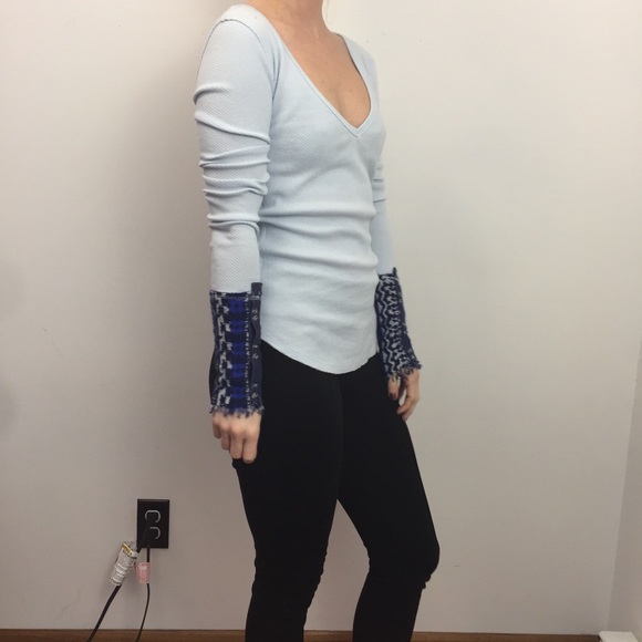 We The Free Thermal Blue Sweater Cuff Shirt Top - Picture 4 of 8